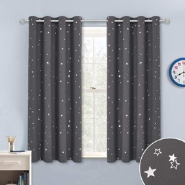 PONY DANCE Foil Printed Blackout Curtains for Bedroom - Boys Girls Thermal Insulated Kids Curtains with Eyelet Noise Reducing for Living Room, Grey, 52 x 45 Drop Inch, 2 Panels