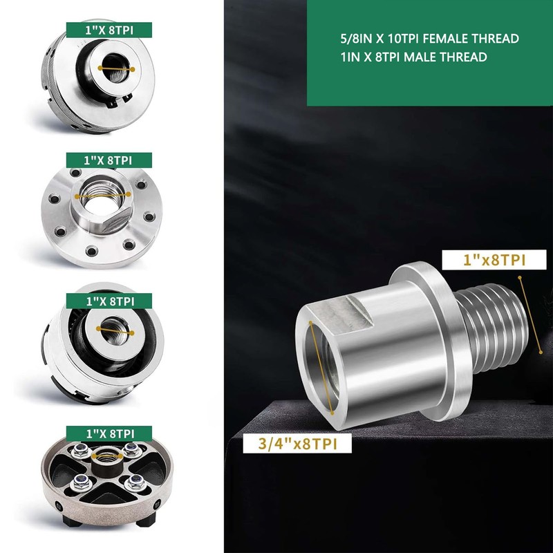 Lathe Headstock Spindle Adapter 1inx8TPI Male 5/8inx10TPI Female Thread Wood