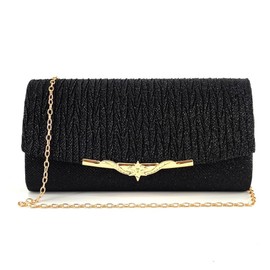 KBRPEY Women's Clutch Metallic Sequins Evening Bag with Removable Chain Elegant Evening Bag Handbags Envelope Bag Shoulder Bags for Wedding Party Leisure Date, black