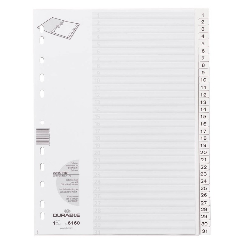 Durable 616002 Index Dividers A4 Vertical Format with NumbeRed Tabs