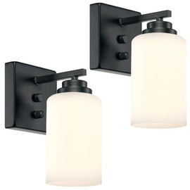 Loyareal Wall Sconces with Switch Set of Two, Bedside Wall Lamps for Bedroom, Modern Bathroom Light Fixtures with Milk Glass Shade, Black Sconces Wall Lights for Hallway, Living Room, Kitchen
