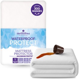Slumberdown Waterproof Mattress Protector Double Bed - Super Absorbent & Spill-Proof, Silent Terry Cover, 30cm Deep Fitted, Durable Up to 300 Washes - Non-Allergenic & Washable (135 x 190cm)