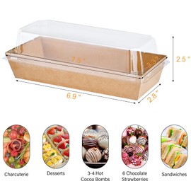 ZORRITA 50 Pack Paper Charcuterie Boxes with Clear Lids, 7.5 Inch Small To Go Treat Containers for Desserts, Cookies, Sandwich, Pastry, Strawberries and Cupcakes (Brown)