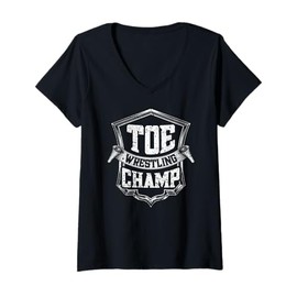 Womens Toe Wrestling Champ Badge Vintage Style V-Neck T-Shirt