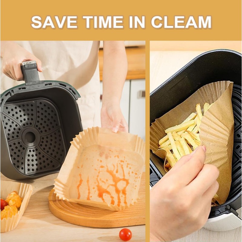Youery Backpapier für Heißluftfritteuse 100 Stück,16CM Quadrat Backpapier Airfryer, Antihaft-Einweg-Luftfritteusen