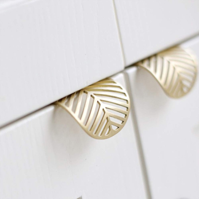 RZDEAL Solid Brass Edge Pulls for Cabinets Brushed Gold Leaf