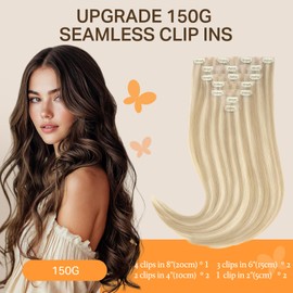 DOORES Seamless Clip in Hair Extensions, Dark Blonde Highlighted Bleach Blonde 130g 18 Inch 7pcs, Clip in Hair Extensions Remy Human Hair Straight Hair Thick Hair Extensions