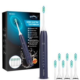 Brushkinz Sonic Electric Toothbrush Navy Blue - 5 Modes with Smart Timer - Soft Bristle USB Rechargeable Toothbrush for Adults - Power Vibrating Toothbrush for Dental Oral Care - 31000-38000Stroke/Min