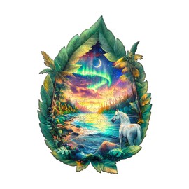 AEEKDOOK Wooden Puzzles for Adults - 200 Pieces Aurora White Horse Wood Puzzle - Unique Shapes Wooden Jigsaw Puzzles for Adults - Eco-Friendly Puzzle Home Office Decor (M-12.7 * 9.2in)