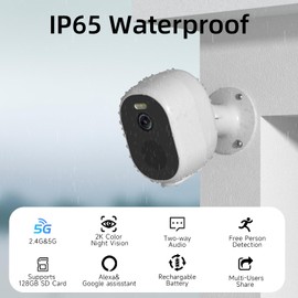 Security Cameras Wireless Outdoor, 5G/2.4G Wifi Battery Powered Home Security Indoor Camera with AI Detection, 2K Color Night Vision, Siren, 2-Way Audio, IP66 Waterproof,Works w/Alexa,SD/Cloud