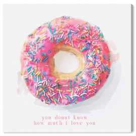WYNWE Food and Cuisine Wall Art Canvas Prints 'You Donut Know' Pastry Home Décor, 12" x 12", Pink, White