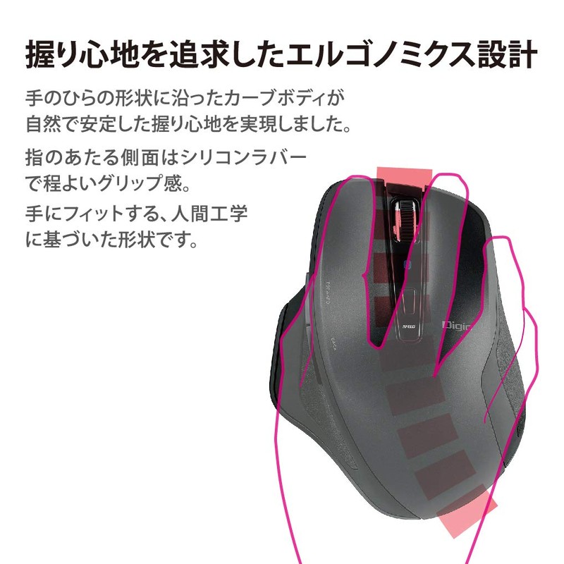 Nakabayashi Z8466 Digio2 Wireless Mouse, Silent, 5 Buttons, Blue LED,