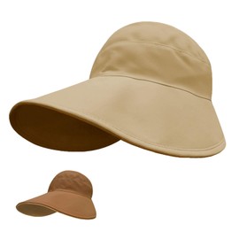 Sun Hats for Womens Wide Brim UV Protection Fishing Hats Packable Reversible Hollow Top Sun Hat for Women onytail Black (US, Alpha, One Size, Khaki)