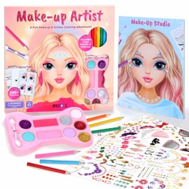 BSCOOL Make-up Artist. 3 in 1 Fun Makeup, Sticker, Coloring Kit, Includes Color Pencils, Makeup Palette, and 200+ Stickers. for Girls Ages 5,6,7,8. Gift for Girls