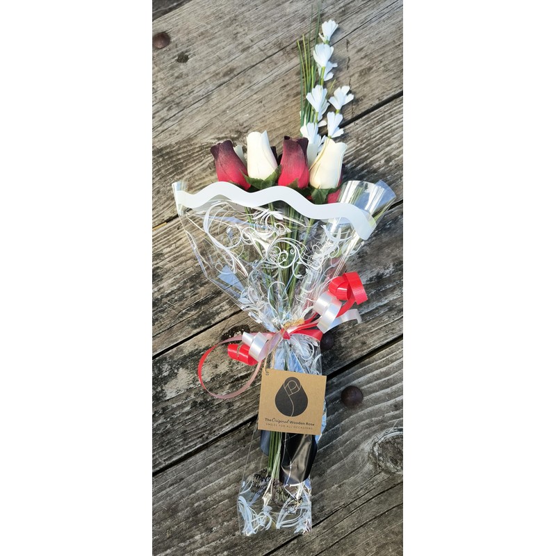 The Original Wooden Rose, Red with Black Tips and White
