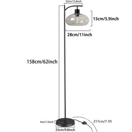 DANGGEOI Industrial Floor Lamp, Modern Standing Light with Handblown Glass Shade, Tall Pole Farmhouse Corner Light for Living Room Bedroom Office, 3color Bulb Included (Transparent)