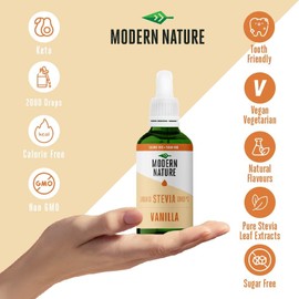 Modern Nature Stevia Flavour Drops - Vanilla 100 ml - No Calories, No Sugar - Aroma Drops for Sweetening, Coffee Zero Syrup