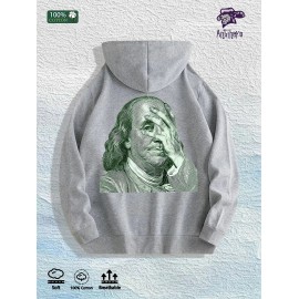 Ben Franklin Money Meme Graphic Hoodie 100% Cotton US Warehouse 7 ColorsColor: Light gray, Size: S