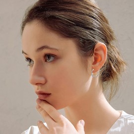 Cute Moon Star Earrings 925 Sterling Silver Plated Cubic Zirconia Sleeper Hoops Earrings for Women Teen Girls