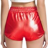 Perfashion Pantalones cortos metálicos brillantes para mujer, Rojo -, S