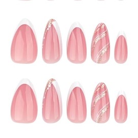 24 Piezas de Uñas Postizas a Presión, Uñas Falsas Cuadradas Cortas Francesa