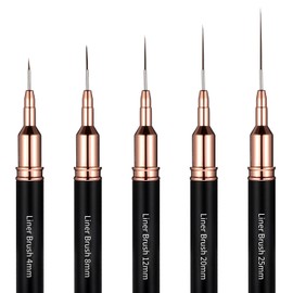 5 PCS Metallic Nail Art Liner Brush Set, Black UV Gel Polish Painting Tools for Long Lines, Thin Details, Fine Drawing, Sizes 4/8/12/20/25mm