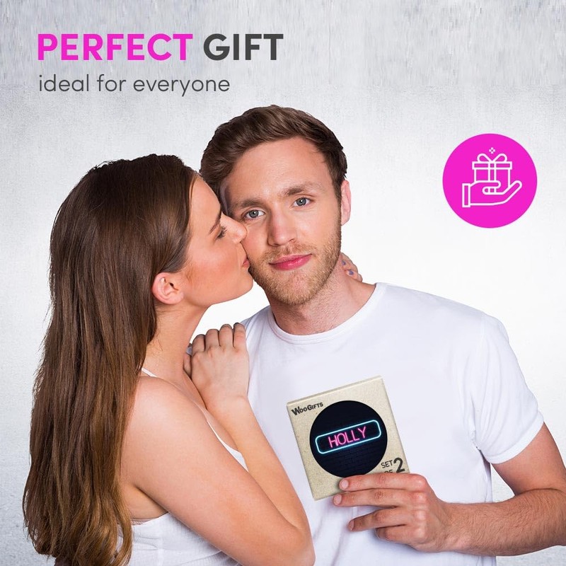 2 x Heart Coasters - Neon Sign Design Holly Name