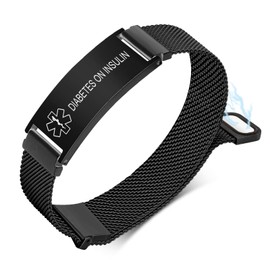 VNOX DNR(DO NOT RESUSCITATE) Medical Alert Id Bracelet for Men Women, Adjustable Stainless Steel Customizable Mesh Emergency Survival Medic Bracelets Wristband Loop Band, Black