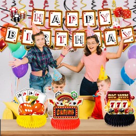 9Pcs Casino Honeycomb Centerpieces, Las Vegas Party Table Decoration, Poker Night Birthday Theme Decor for Kids Adult Bachelorette, Gambling Blackjack 1st Bday Favors Idea