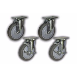 5" x 1-1/4" Swivel Caster w/ Non-Marking TPR Wheel 1300# (4 Pk; 2 w/ Top Brake)