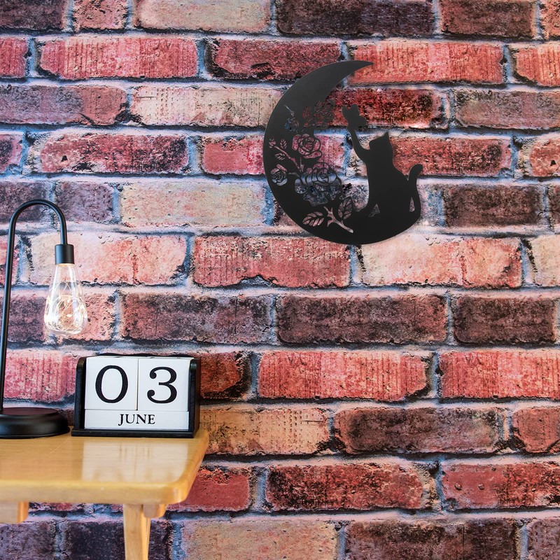 Scwhousi Metal Black Cat Wall Decor, Cat On the Moon