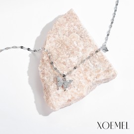 XOEMEL Silver Necklaces for Women ,Adjustable Butterfly Layered Necklaces with Cubic Zirconia Dainty Sterling Silver Necklace Silver Chain for Girls Jewellery Gift
