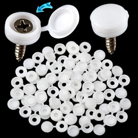 PAGOW 50 Pcs Plastic Hinged Screw Cover Caps, Fold Snap Washer Flip Tops Protection (White)