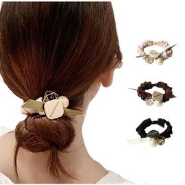 [VIISEN] Chouchou Adult Cute 3-piece Set Hair Elastic Hair Ornaments Elegant Rubber Non-marking Hair Accessory High Elasticity Hair Closure Rubber Band Women's Elegant Stylish Pearl Hair Rubber