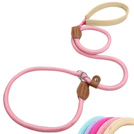 Wagoo Slip Lead, Easy to Wear, Training, Casual, Small, Medium, Large Dogs, Leather Handle, Nylon Rope (Pink, Thickness: 0.3 inches (0.8 cm)/S)