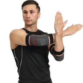 Elbow Brace Compression Support Sleeve for Tendonitis, Tennis Elbow, Golf Elbow Treatment - Reduce Joint Pain During Any Activity (White-Gray, M)