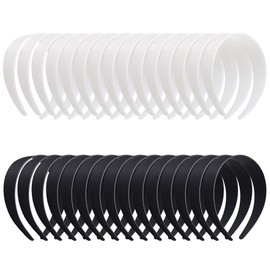 30Pcs Plastic Headbands, FHDUSRYO 0.79" Wide Plain Headbands, No Teeth Hair Bands, Simple Solid DIY Hairbands Hair Hoops, Plastic Plain Craft Hair Accessories for Women Girls(White, Black)