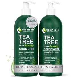 KESMEDIK Tea Tree Shampoo and Conditioner Set MaxTherapy with 100% Tea Tree Oil for Hair, Helps Refresh Itchy Scalp, Deep Clean Oily Hair, Dandruff & 