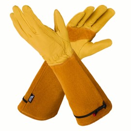 LAUTER SCHUTZ ® Thorn-proof cowhide leather gloves with back seam for freedom of movement and comfort (S, yellow)