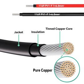 ZGeftcyimao 25 FT Solar Extension Cable, 10 AWG(6 mm²) Solar Panel Wire with 2 Pairs Female and Male Solar Connectors, PV Cable for Home, Boat, RV, Travel, Photovoltaic Systems(25FT Red + 25FT Black)