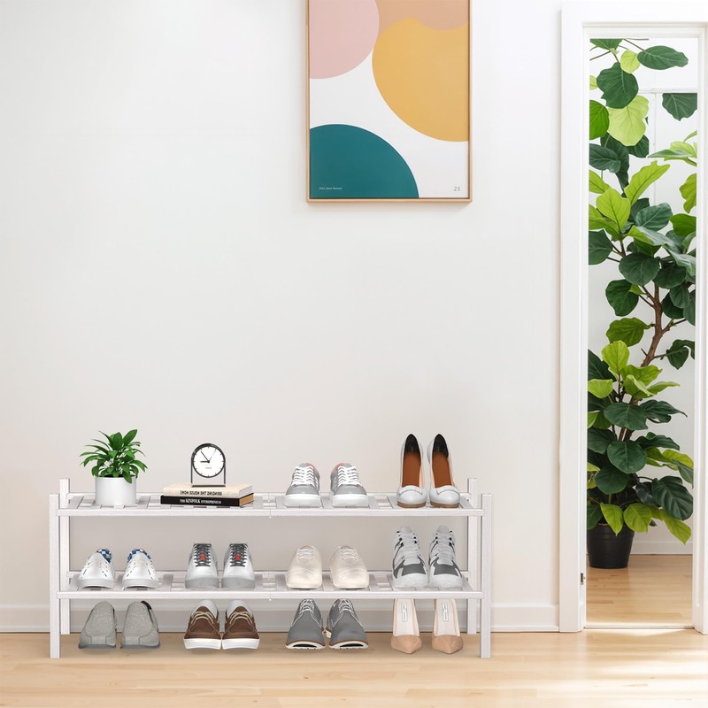 Haddockway Long 2 Tier Bamboo Shoe Rack Storage Organizer, Multifunctional