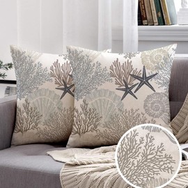 Miuyunya Pack of 2 Waterproof Cushion Covers 40 x 40 cm Maritime Starfish Cushion Decorative Modern Outdoor Waterproof Cushion Covers Outdoor Summer Cushion Covers Decorative Cushion Covers for Garden
