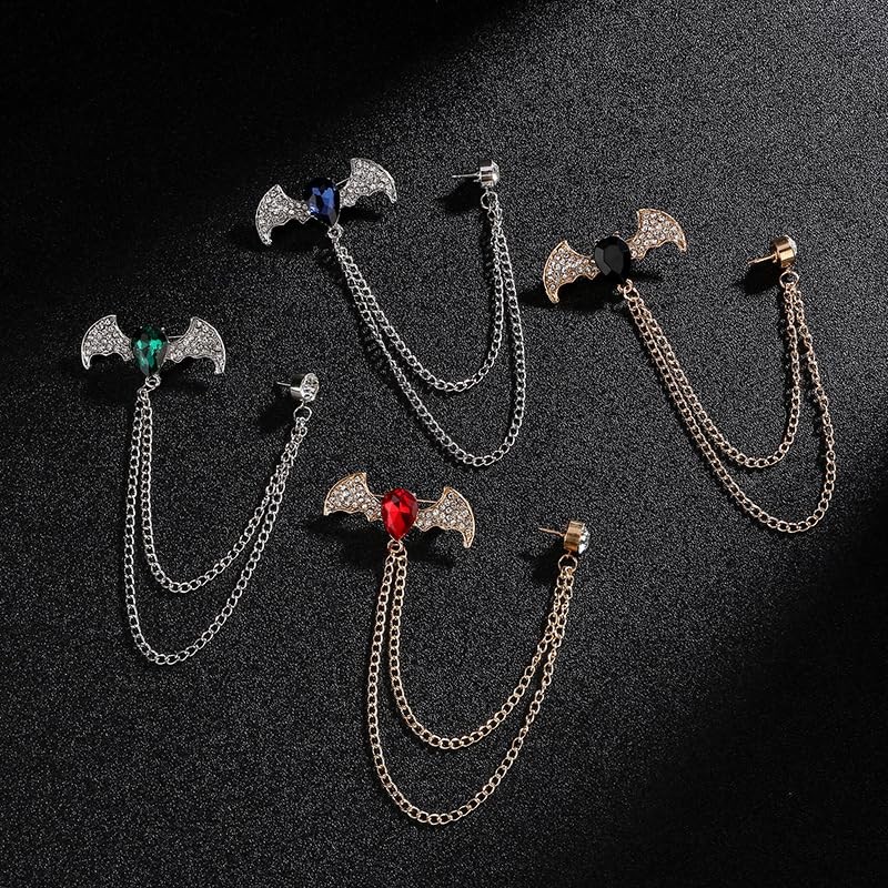 QPHYFXF Men's Batwing Brooch Set with Teardrop Gems & Fringe