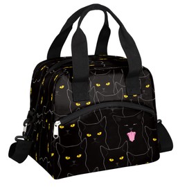 Cute Black Cat Insulated Lunch Bag Box for Women Men,Cat Animal Reusable Lunch Box Cooler Tote Bag for Adult Lunch Container with Adjustable Shoulder Strap for Office work, Picnic,Travel