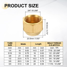 sourcing map 2Pcs 1/2" Tube OD Brass Flare Cap, 3/4"-16 UNF Female Thread 45 Degree Flared SAE Hex Pipe Fitting, Seal Tube Fittings with Tape for Air Conditioner Pipe Extension Water Gas Line