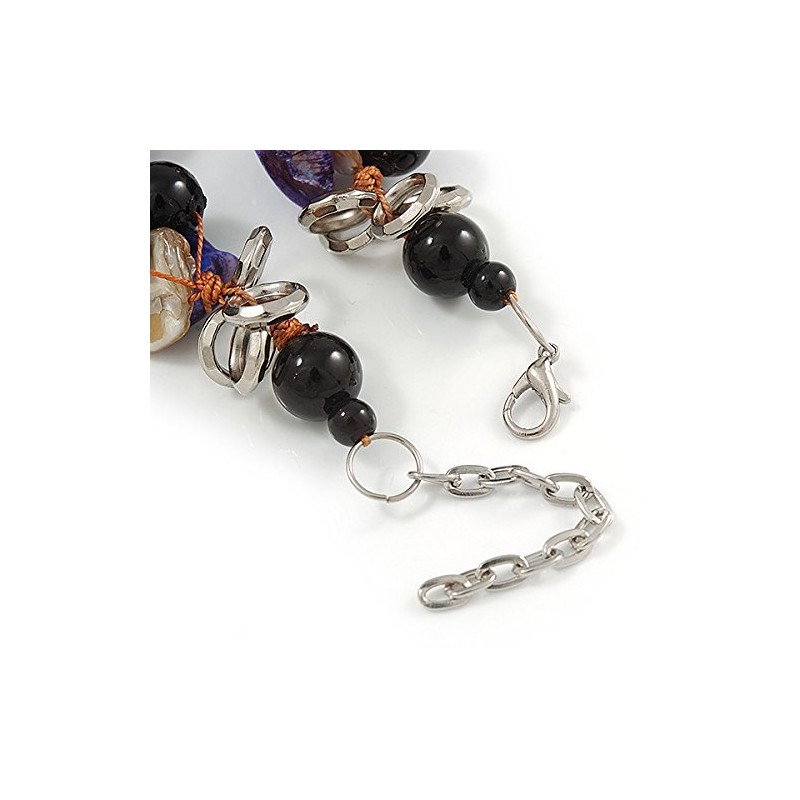 Avalaya Black Ceramic Bead & Purple/Natural Shell Composite Silver Tone