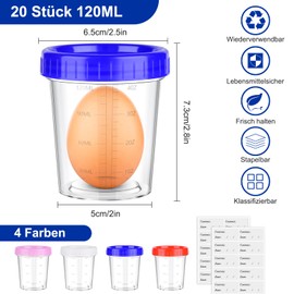 Mispudin Pack of 20 Food Storage Containers with Lids Small, Reusable Small Containers with Lids Plastic 120 ml, Small Containers with Lid and Date Stickers for Dishwasher Safe Freezer Safe