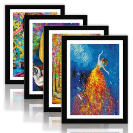 Betionol Diamond Painting Frames Set of 4, Display 12x16in/30x40cm Diamond Painting Kits or Photos, Black Natural Solid Wood Picture Frame with Acrylic Protection Glass, Back Mat And Hanging Kit