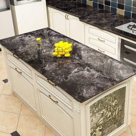 YENHOME 30"x200" Marble Peel and Stick Countertops Waterproof Contact Paper Kitchen Countertop Peel and Stick Brown Black Marble Contact Paper for Countertops Glossy Self Adhesive Marble Wallpaper