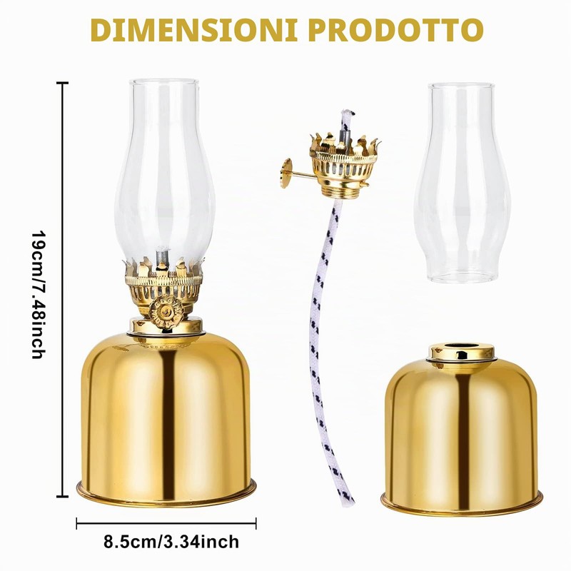 Vegena Lampada a Petrolio, Lanterna in Metallo e Vetro, Antivento,